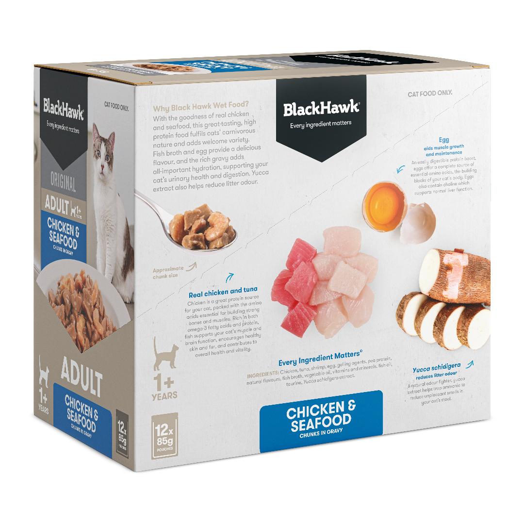 Black Hawk Original Adult Chicken & Seafood in Gravy Wet Cat Food - Image 5